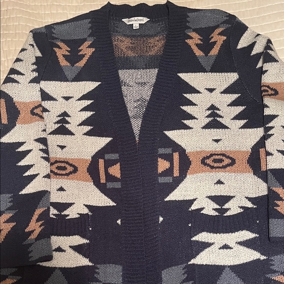 DAVI & DANI Aztec Oversized Long Navy and Cream Cardigan Sweater | Size L - Picture 13 of 13